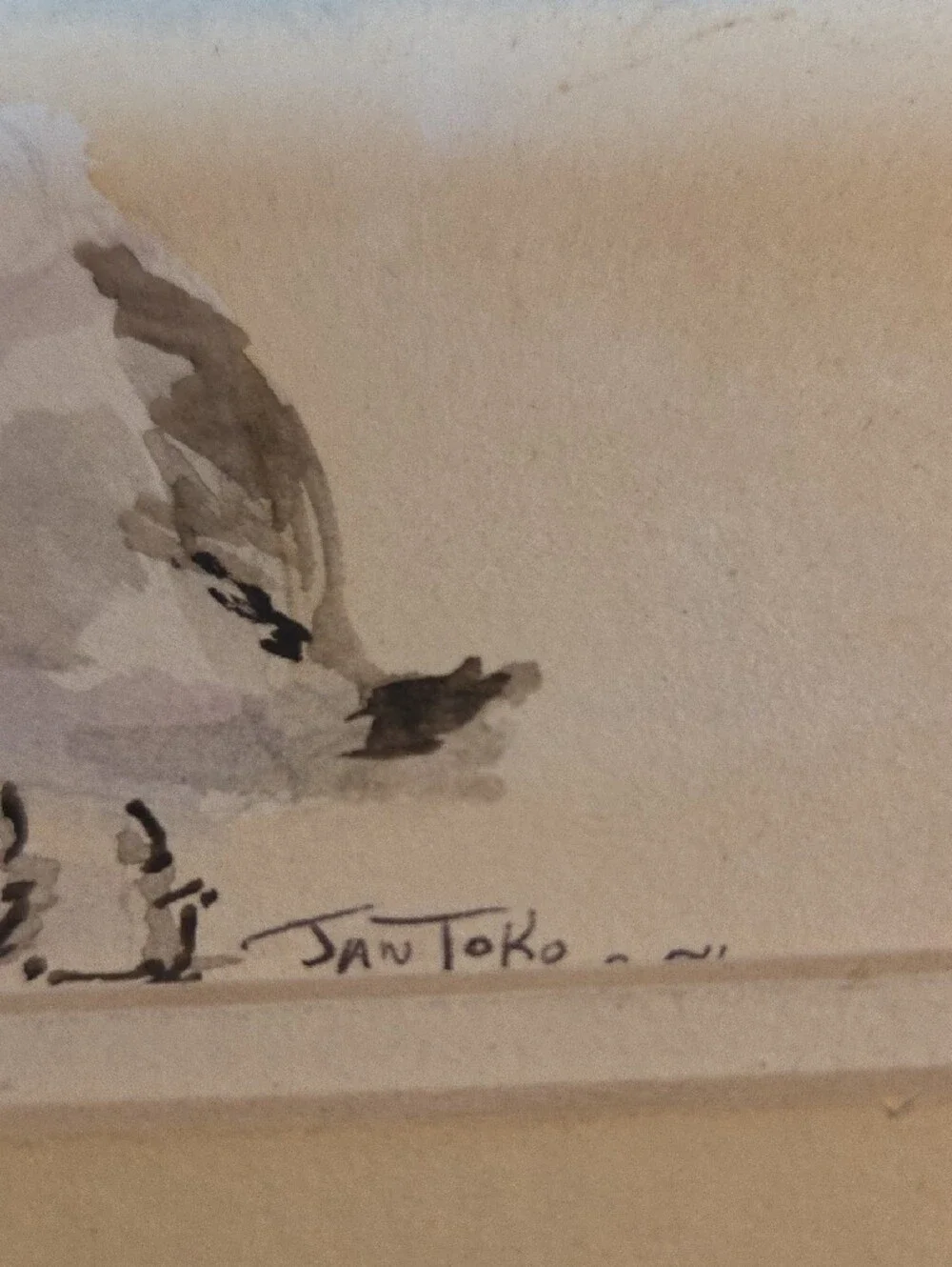 Jan Toko Seagull Beach Watercolor Print in Soft Neutrals
